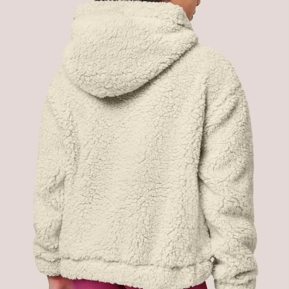 Mondetta Girls' Long Sleeve Sherpa Half-Zip Hooded Pullover, Beige‎